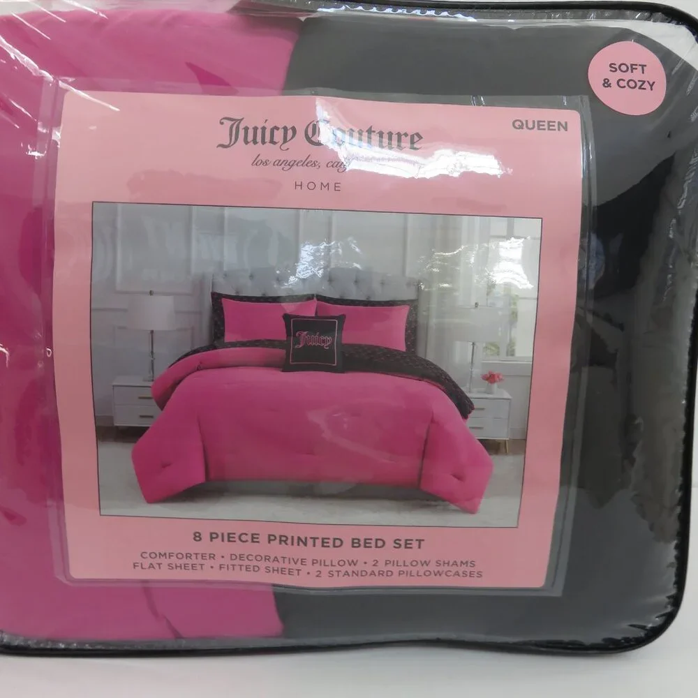Juicy Couture Pink and Black 8-piece Print Bed Set
